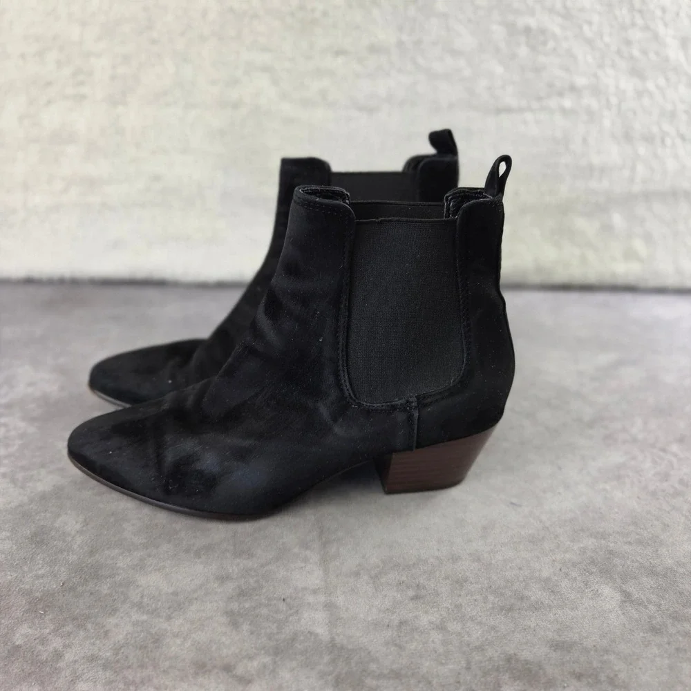 Sam Edelman Black Suede Chelsea Ankle Boots Pointed Toe Block Heel 8.5 S2150